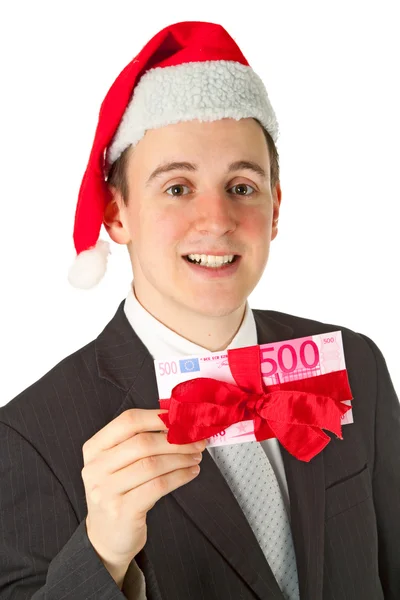クリスマス帽子を持ったビジネスマン — ストック写真
