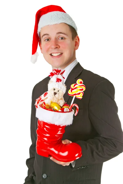 Бізнесмен з різдвяним панчохом — стокове фото
