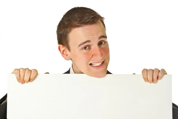 ホワイト ボードを持った若いビジネスマン — ストック写真
