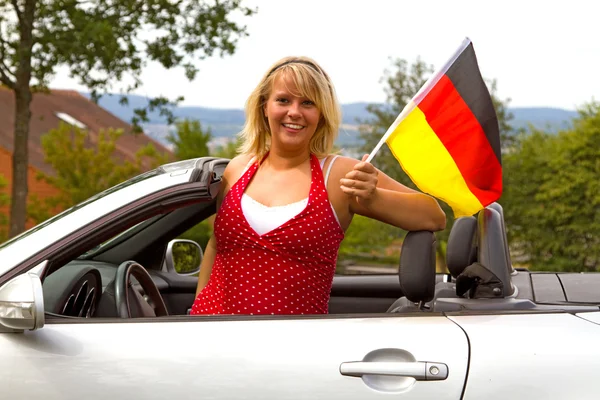 德国国旗的年轻女人 — 图库照片