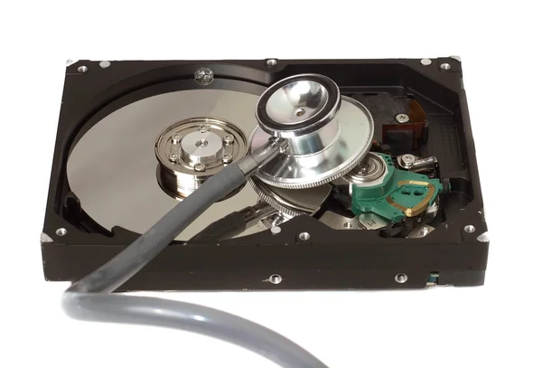 하드 디스크 드라이브에 청진 기 — 스톡 사진
