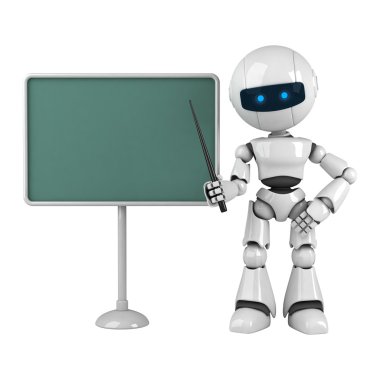 Funny robot stay with pointer and blackboard clipart