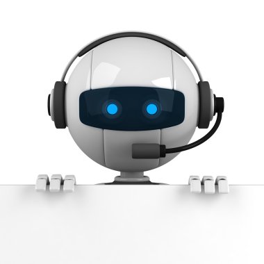 Funny robot stay with blank banner clipart