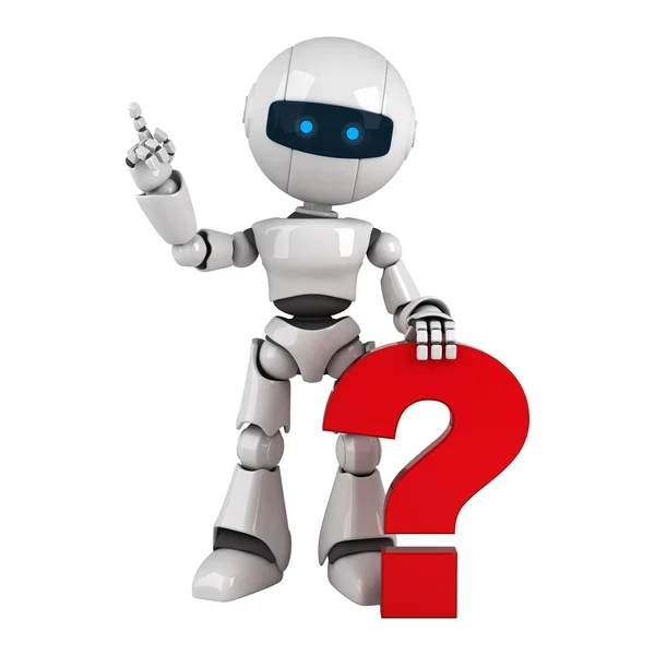 Robotul amuzant rămâne cu pictograma întrebare roșie — Fotografie, imagine de stoc