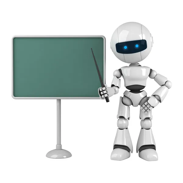 Rolig robot vistelse med pekaren och blackboard — Stockfoto