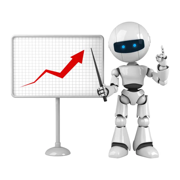 Robô engraçado ficar com gráfico — Fotografia de Stock