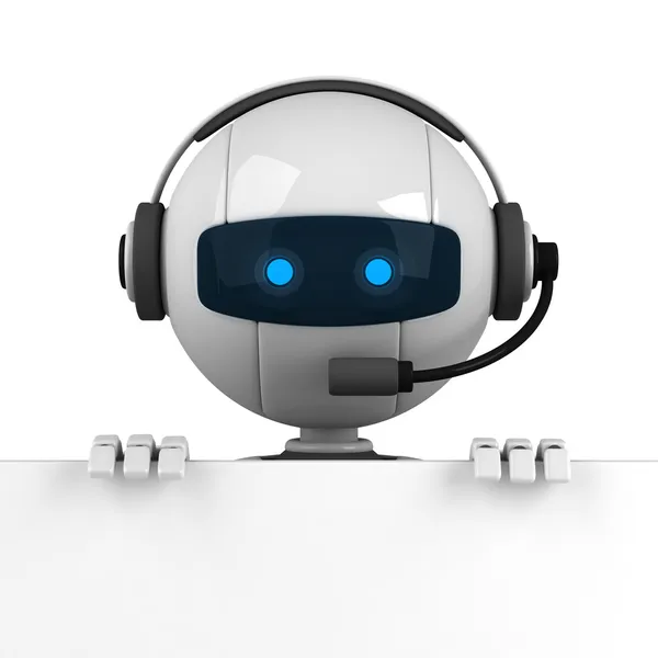 Funny robot stay with blank banner — Stock Photo, Image