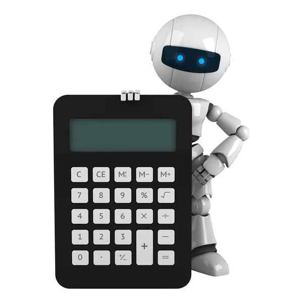 Funny robot stay with calculator — Stock Photo, Image