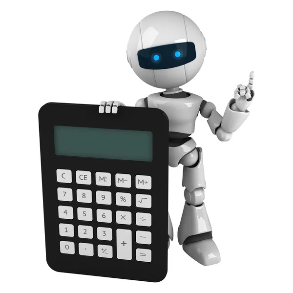 Funny robot stay with calculator — Stock Photo, Image