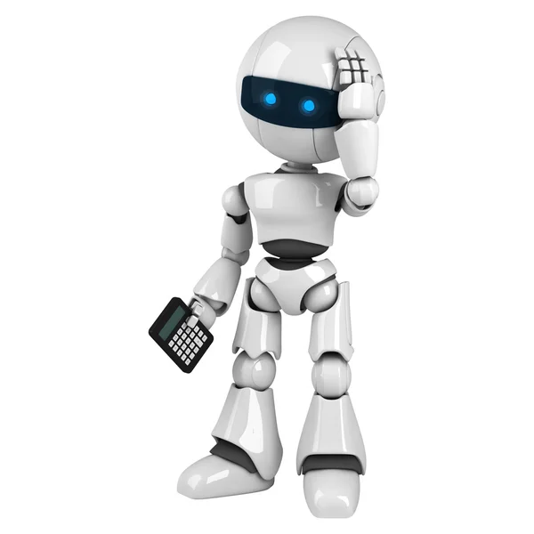 Rolig robot vistelse med miniräknare — Stockfoto