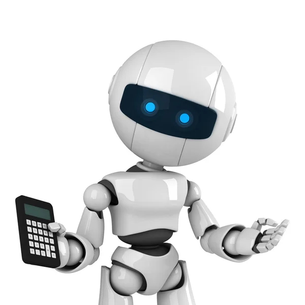 Robô engraçado ficar com calculadora — Fotografia de Stock
