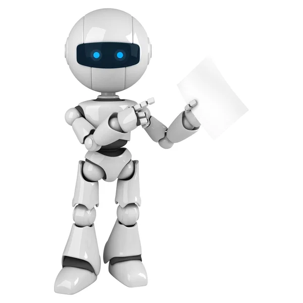 Funny robot stay and show blank document — Stock Photo, Image