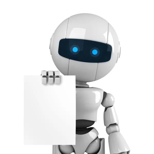 Funny robot stay and show blank document — Stock Photo, Image