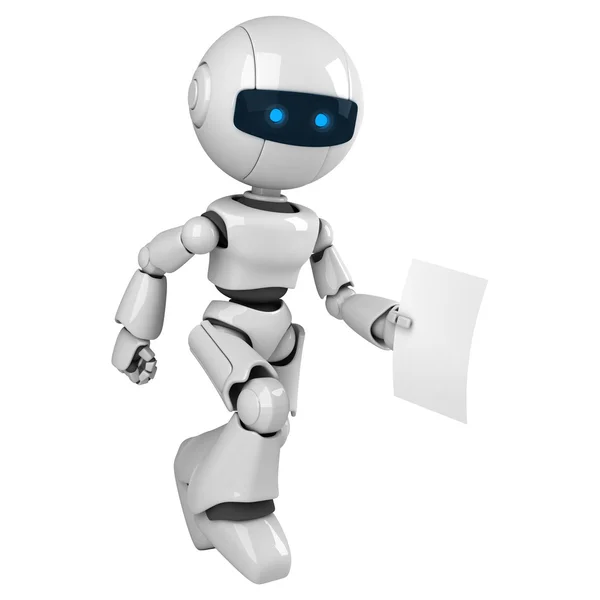 Robot engraçado executar e mostrar documento em branco — Fotografia de Stock