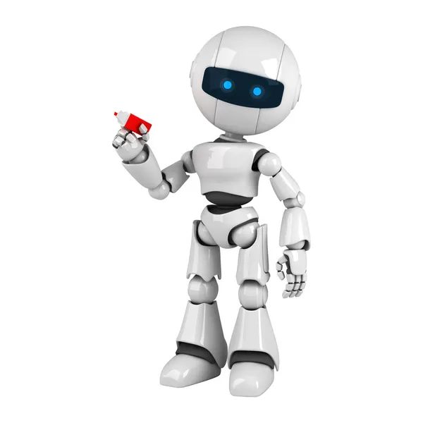 Funny robot stay with marker — Stock Photo, Image