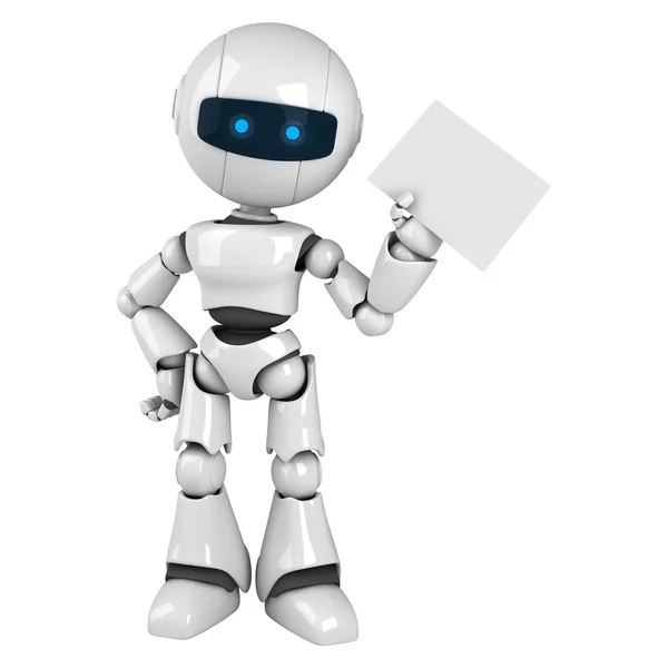 Grappige robot blijven en leeg document weergeven — Stockfoto