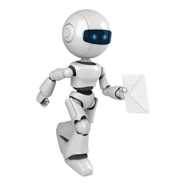 Funny robot run with mail — Stock Photo, Image