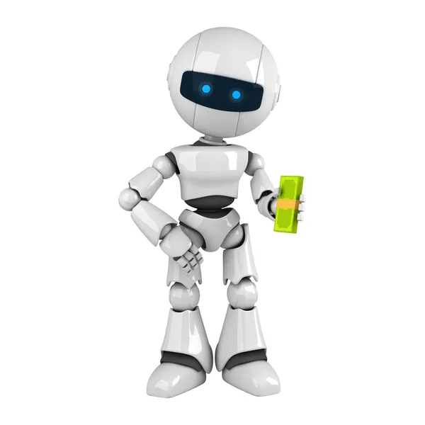 Funny robot stay and give money — Stock Photo, Image