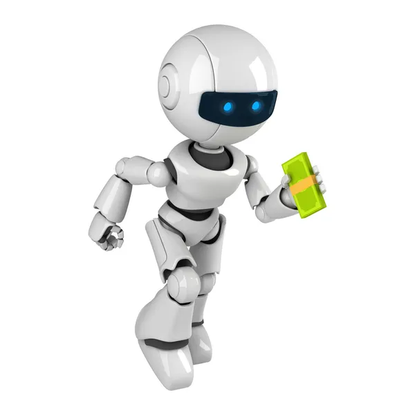 Funny robot run with money — Stock Photo, Image