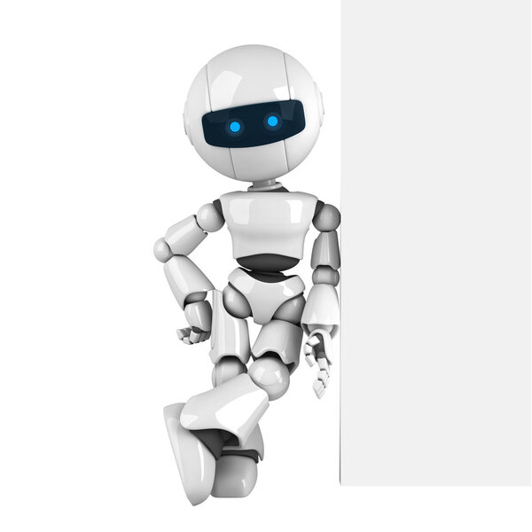 Funny robot stay with wall Stock Photo