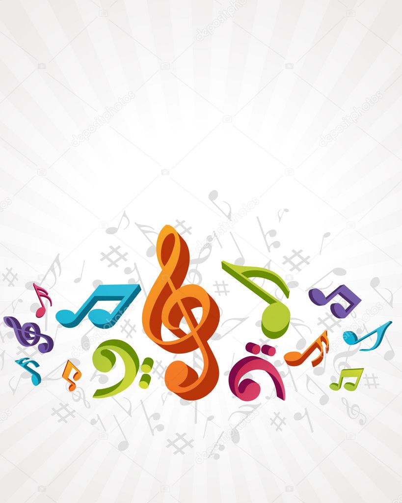 Colorful music notes vector background