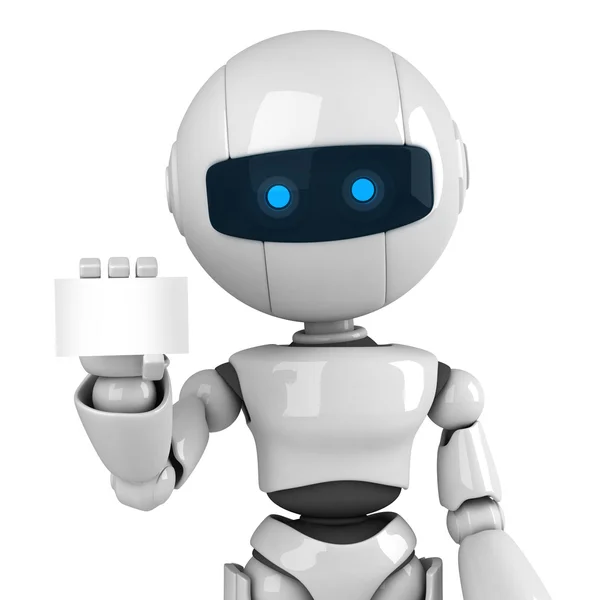 Funny robot stay with blank business card — Stock Photo, Image