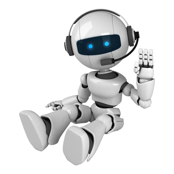 Morsom robot sitter med hodetelefoner – stockfoto