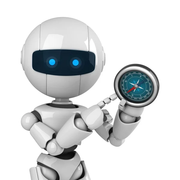 Funny robot stay and show compass — Stock Photo, Image