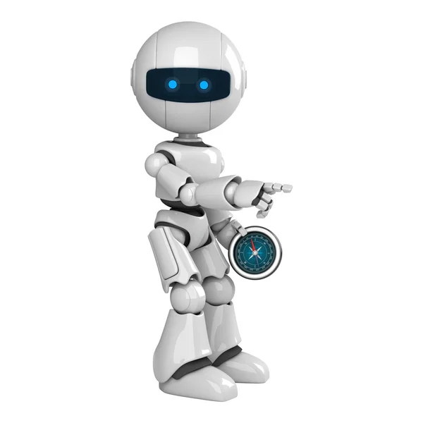 Funny robot stay with compass — Stock Photo, Image