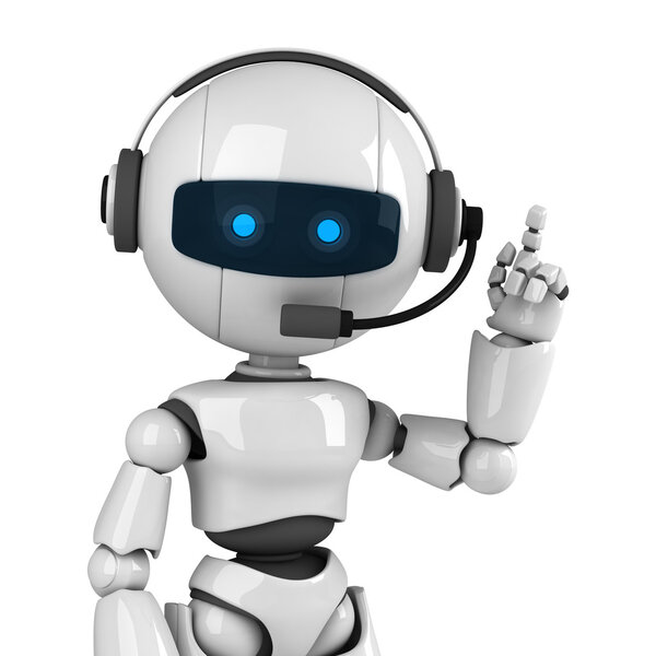 Funny robot stay with headphones Royalty Free Stock Photos