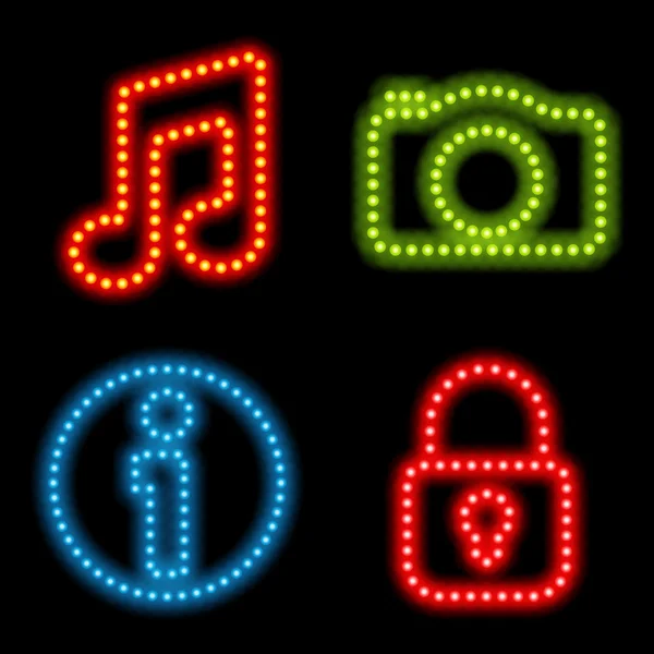 Conjunto de ícones de néon — Vetor de Stock