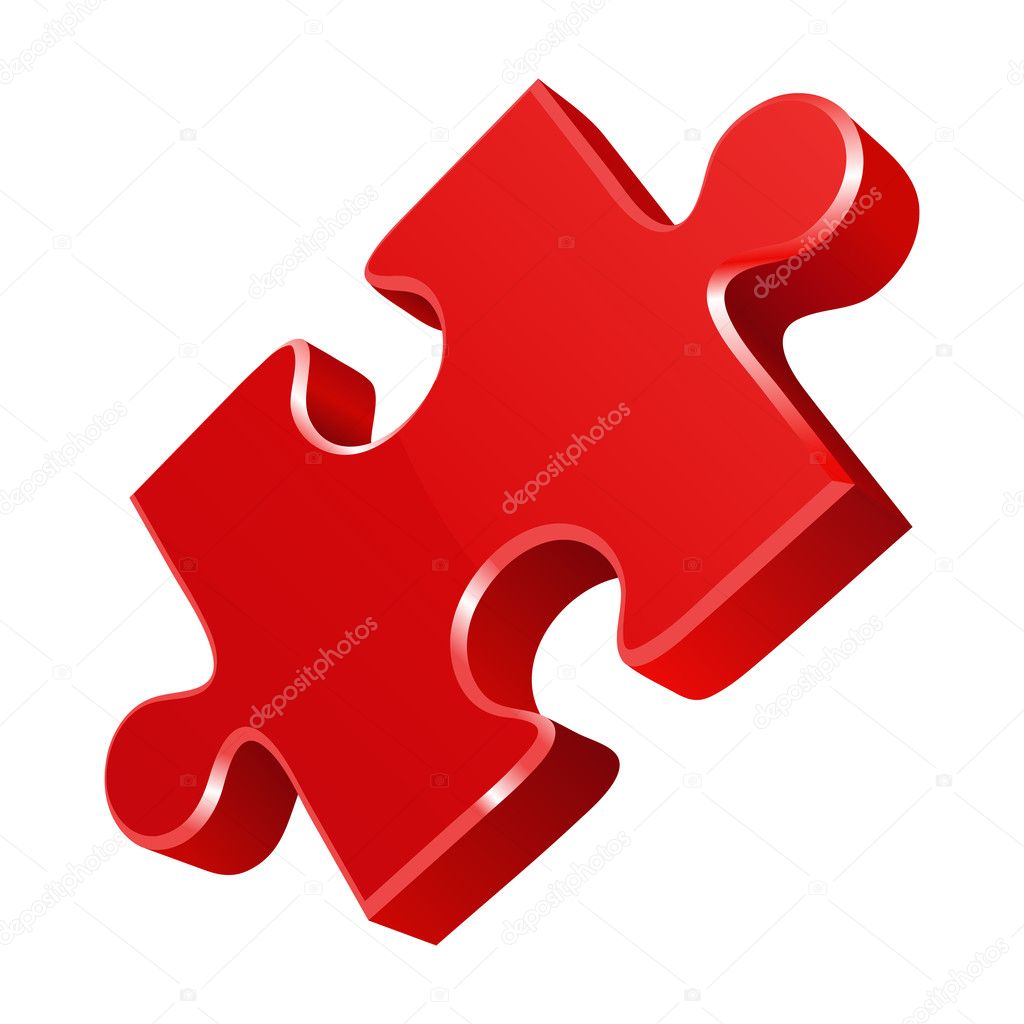 Red puzzle 3d pie vector icon