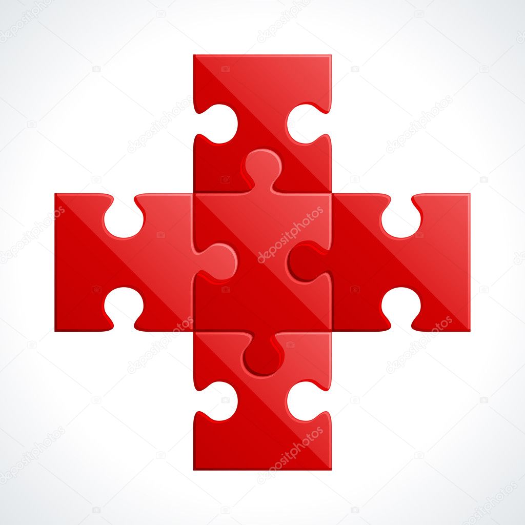 Red plus from puzzle vector illustration