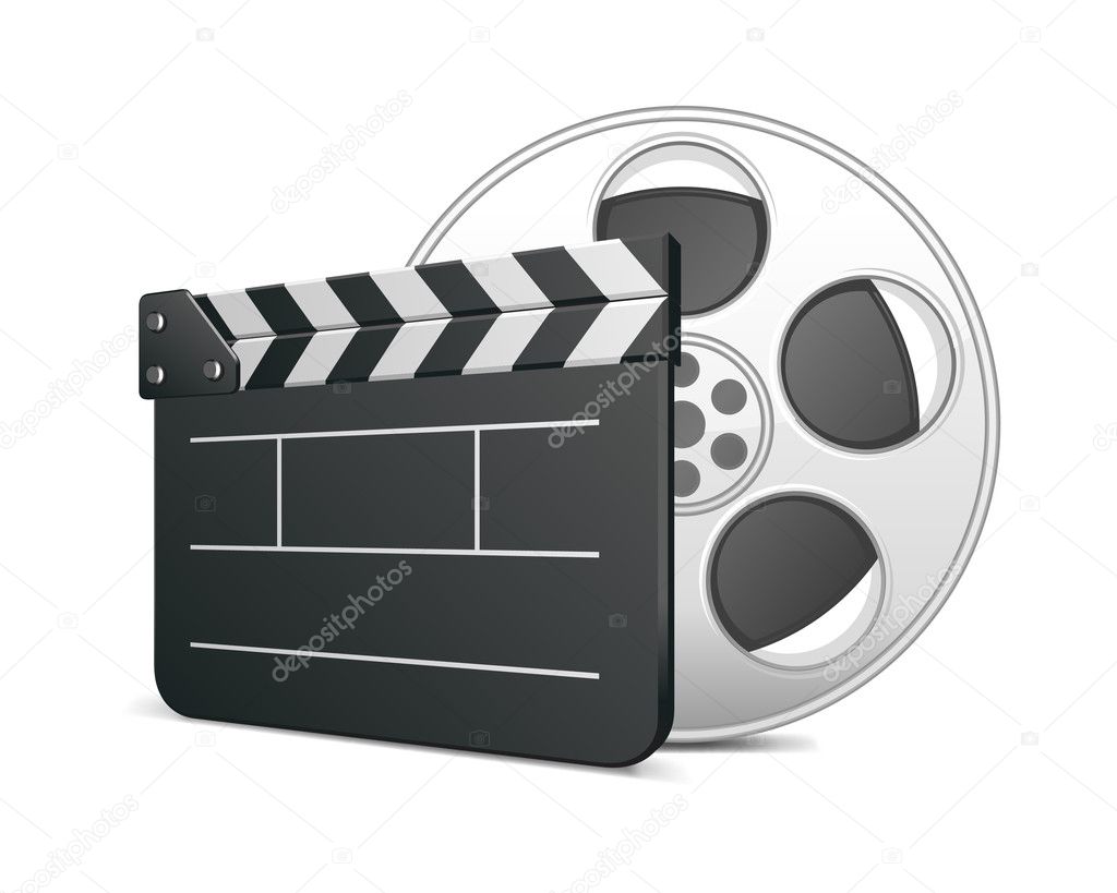 Film clap board and video tape cinema vector illustration