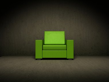 Green chair in dark room clipart