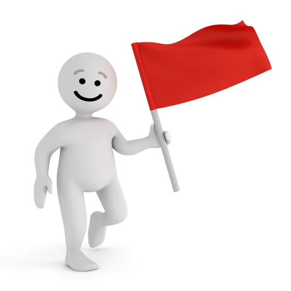 Personagem sorriso engraçado com bandeira vermelha — Fotografia de Stock