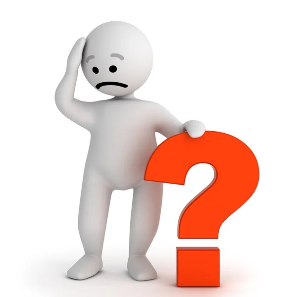 stock image Funny sad character with question