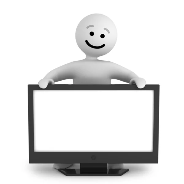 Personagem sorriso engraçado com tv — Fotografia de Stock