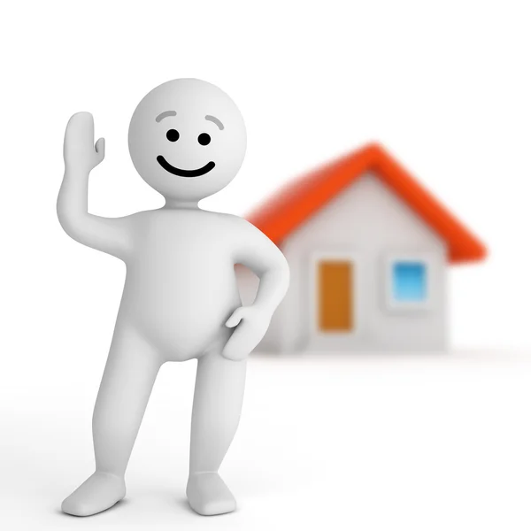 Funny smile character with house — Stock Photo, Image