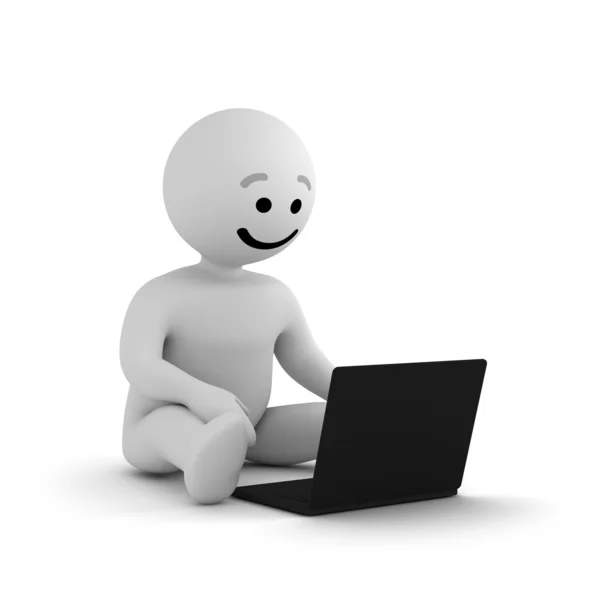 Funny smile character with laptop — Stock Photo, Image