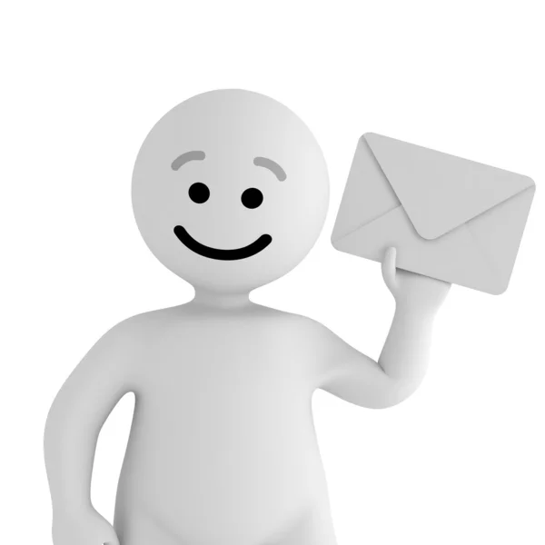 Rolig leende karaktär med mail — Stockfoto