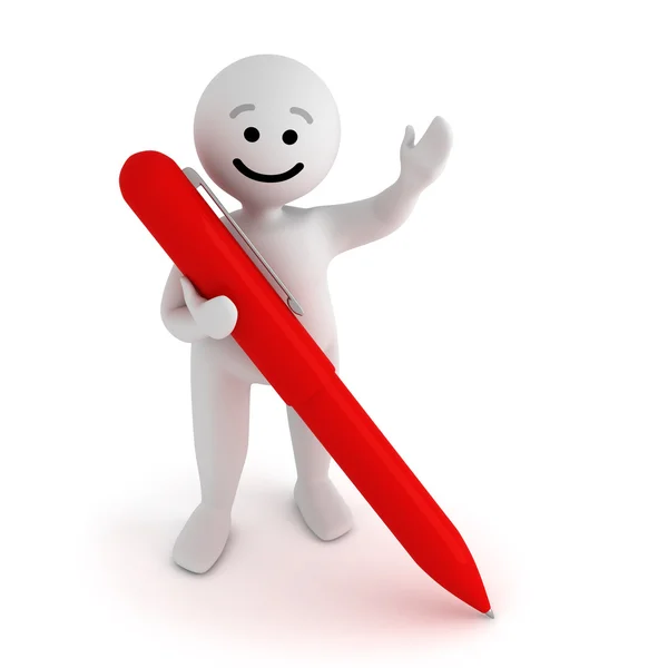 Funny smile character with pen — Stock Photo, Image