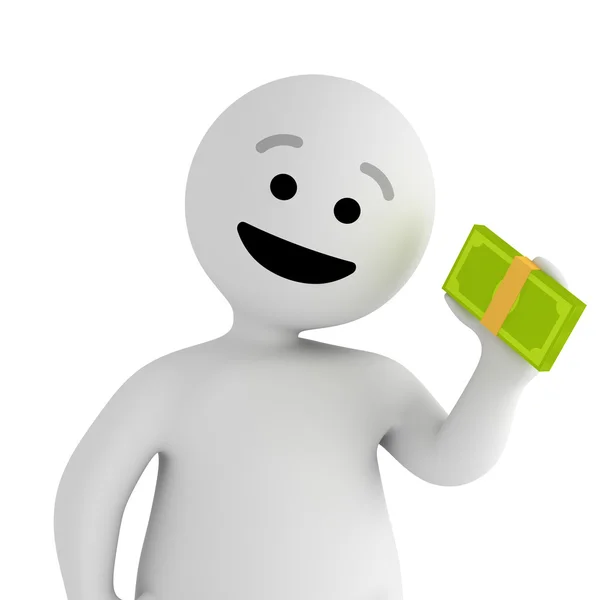 Smile character stay with money — Stock Photo, Image