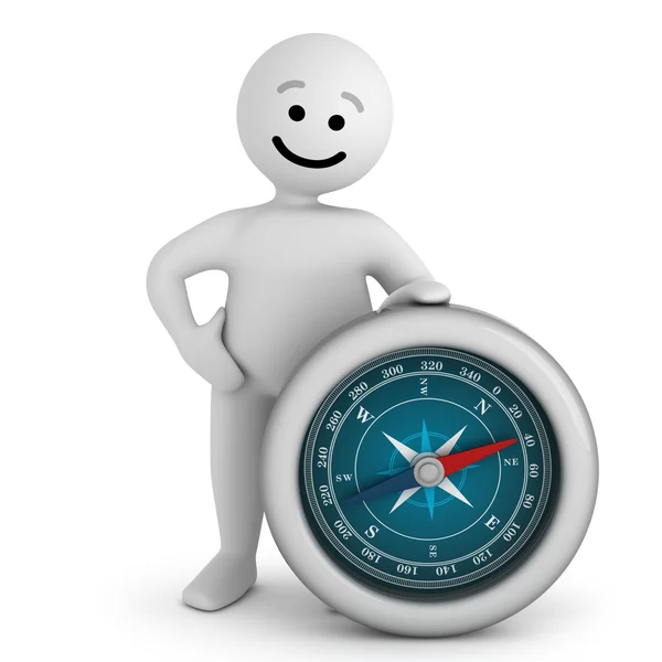 Smile character stay with compass — Stock Photo, Image