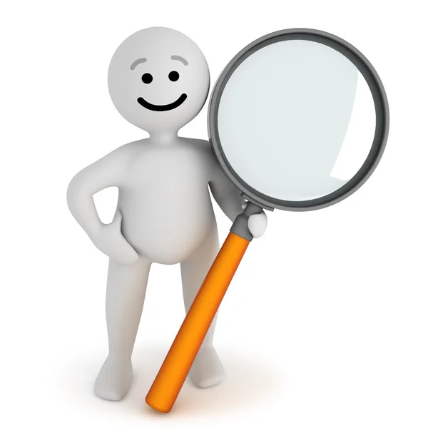 Funny smile character with magnifier — Stock Photo, Image