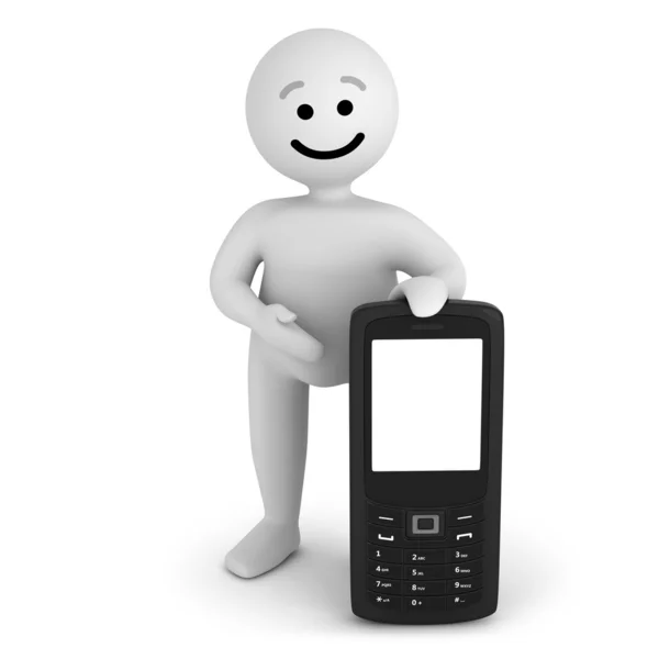 Funny smile character with mobile phone — Stock Photo, Image