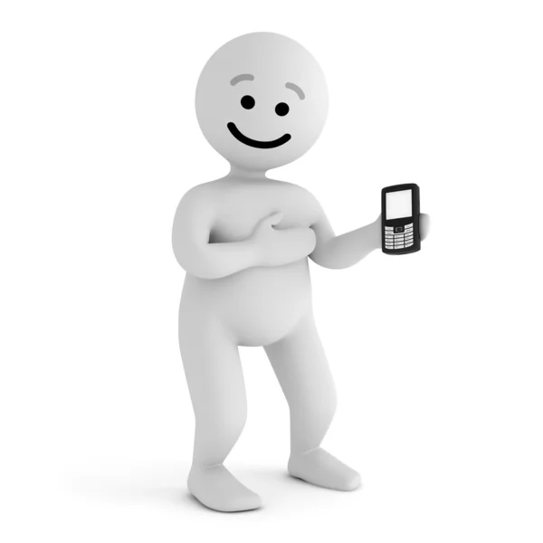 Смешной персонаж улыбки с мобильным телефоном — стоковое фото