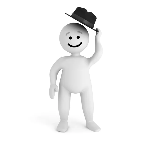 Personaje sonrisa divertida con signo de sombrero hola — Foto de Stock