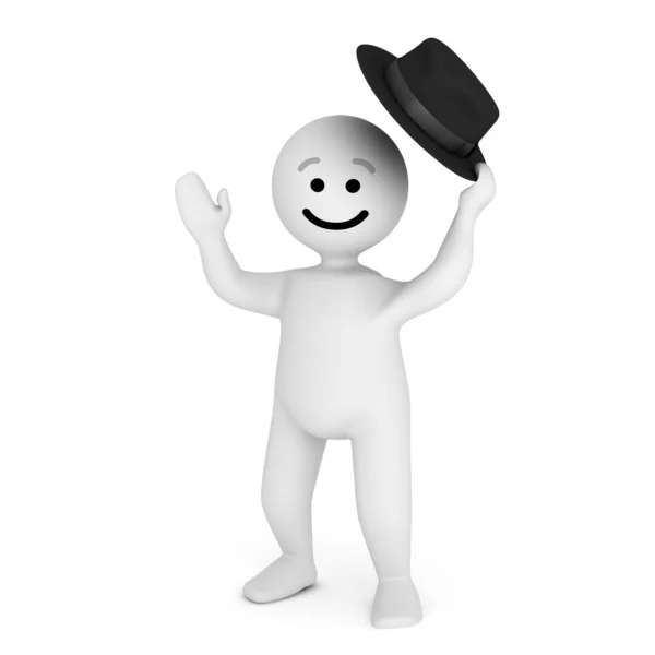 Personaje sonrisa divertida con signo de sombrero hola — Foto de Stock