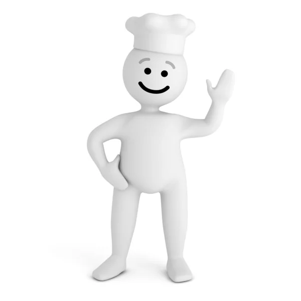 Divertente sorriso personaggio chef con cappello segno ciao — Foto Stock